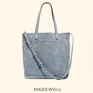Madewell The Medium Transport Tote Nubuck Leather Grey Blue Crossbody Purse Bag